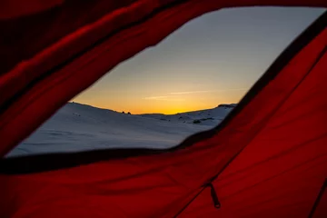 Foto op Plexiglas Donkerrood Sunset view from the tent