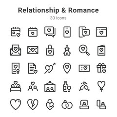 Fototapeta na wymiar Relationship and romance icon set