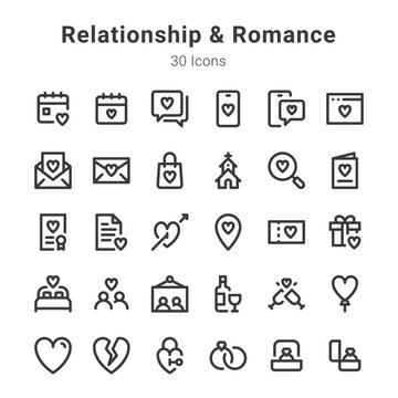 Relationship and romance icon set
