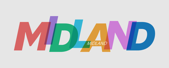 MIDLAND. The name of the city on a white background. Vector design template for poster, postcard, banner