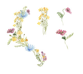 Watercolor bouquets of wildflowers