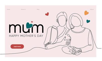 Happy mothers day illustration with woman holding a Flowers. Thank you card with blooming flowers. Use for Boarding Pass, birthday card, invitations, Birthday card