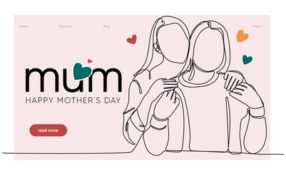 Happy mothers day illustration with woman holding a Flowers. Thank you card with blooming flowers. Use for Boarding Pass, birthday card, invitations, Birthday card