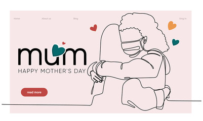 Happy mothers day illustration with woman holding a Flowers. Thank you card with blooming flowers. Use for Boarding Pass, birthday card, invitations, Birthday card