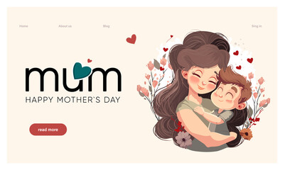 Happy mothers day illustration with woman holding a Flowers. Thank you card with blooming flowers. Use for Boarding Pass, birthday card, invitations, Birthday card