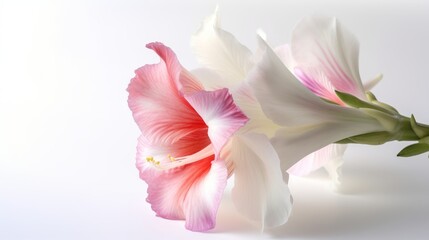 Gladiolus close-up shot with studio lighting on a white background. AI generated.