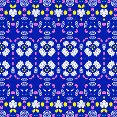 Flower pattern seamless vector blue background for fabric or any design