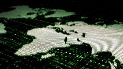 Futuristic data matrix, telemetry and encrypt numbers simulation display for head up display in cyber space abstract de-focus environment background