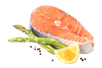 Fresh salmon fillet with lemon and asparagus