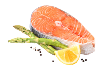 Fresh salmon fillet with lemon and asparagus