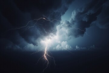 Fototapeta na wymiar Beautiful big flash of lightning in the night sky - Generative AI