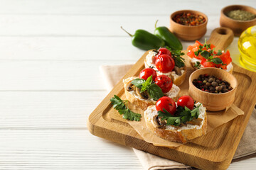 Toasts with grilled vegetables, space for text