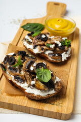 Toasts with tasty grilled vegetables, concept of delicious appetizer