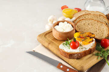 Toasts with grilled vegetables, space for text