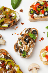 Toasts with tasty grilled vegetables, concept of delicious appetizer