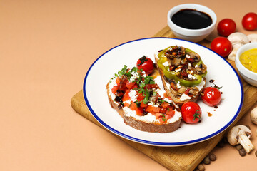Toasts with grilled vegetables, space for text