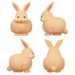 Fototapeta premium Set of four views of a cute brown 3D rabbit