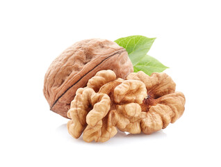 Walnuts kernel in closeup on white background