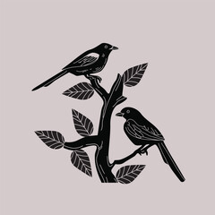 Vintage vector drawing of birds. Vector illustration prints for wallpaper, printed products, fabrics. Silhouettes.