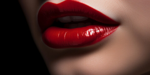 Sexy Mund mit rotem Lippenstift einer Frau Nahaufnahme, ai generativ