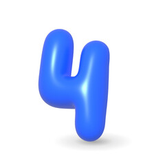 Colorful, glistening and lustrous Navy blue balloon number four. 3d realistic illustration isolated on white background. For Birthday cake, Party, Anniversary.