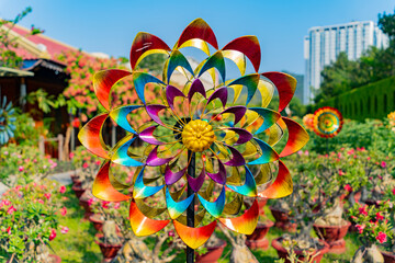 Garden wind turbine. A village of artisans in Nha Trang in Vietnam. Decorative park.