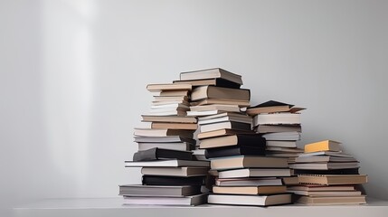 Books arrangement with copy space stack of books on table knowledge education background WORLD BOOK AND COPYRIGHT DAY