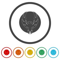 Phoenix fire Bird Logo. Set icons in color circle buttons