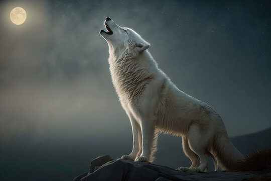 white wolf howling at the moon, generative AI