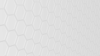 Naklejka premium Abstract background with waves made of white futuristic honeycomb mosaic hexagon geometry primitive forms that goes up and down under blue back-lighting. 3D illustration. 3D CG.