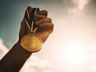 Plakat A person proudly holding up a gold medal