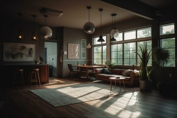 A cozy home with modern touches and abundant natural light. Generative AI