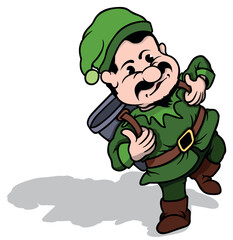 Green Dwarf Miner with a Backpack on his Back