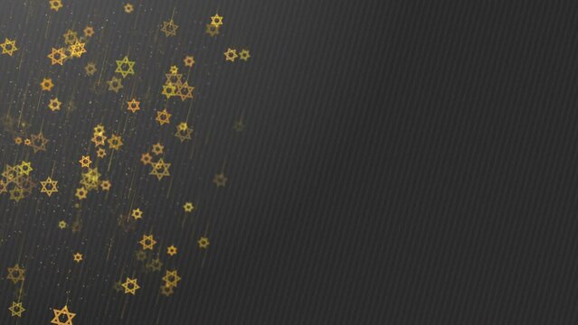 Animated grey background with golden Stars of David falling down. Jewish religious symbols of the state of Israel. Looped video.