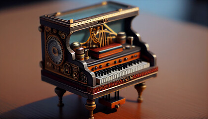 Fototapeta na wymiar A steampunk toy mini piano. Generative AI. Digital Art Illustration