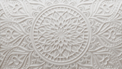 Diwali Festival Wallpaper, with White Three-dimensional Ornamental Flower. 3D Render.