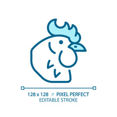 Poultry pixel perfect blue RGB color icon. Chicken products. Meat section. Farm animal. Domesticated bird. Butcher shop. Isolated vector illustration. Simple filled line drawing. Editable stroke