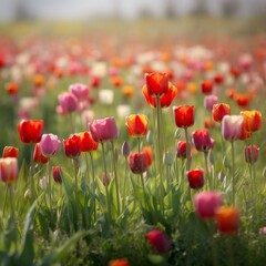 Fototapeta na wymiar Field of Tulips Background - Generative AI