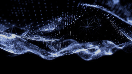 Sound Wave and Audio Technology Concept. Blue, Futuristic Digital Style. 3D Render.