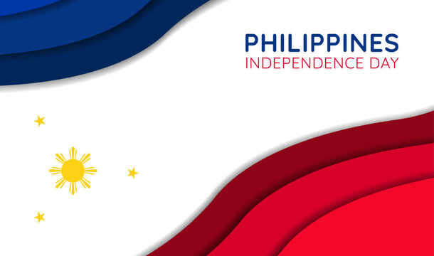 Happy philippines independence day, greeting banner design in paper cut style, june 12th philippines independence day