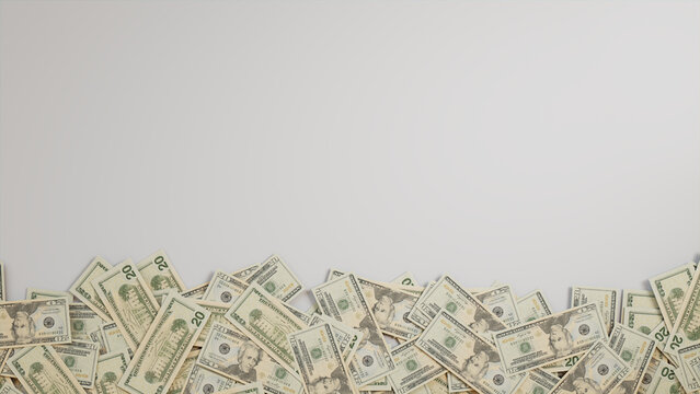 Cash Border Background with copy-space. Prosperity concept with Twenty Dollar Bills at the edge of frame.