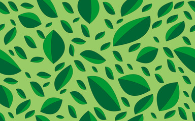 Seamless leaves pattern. Floral ornament of green leaves randomly scattered.