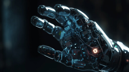 Photo a robot hand with an o on it generative ai