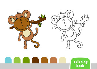 Obraz na płótnie Canvas Cute Monkey Coloring Book for Kids Page for Books, Magazines, Vector Illustration Doodle Template