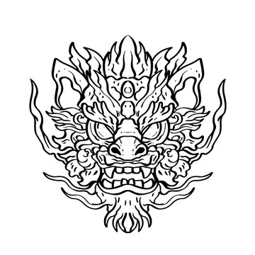 Heraldic dragon head Tattoos black and white emblem made of ink stains.