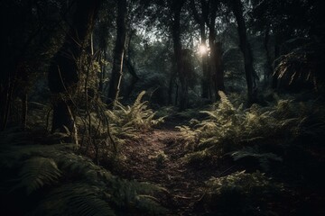 A woodland at nighttime. Generative AI