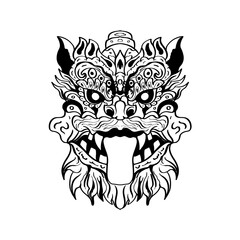 Heraldic dragon head Tattoos black and white emblem made of ink stains.