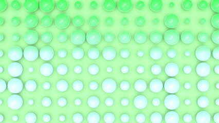 Random size many green balls that are arranged under white-brown lighting background. Conceptual 3D CG of blockchain, financial system and personal data analysis.