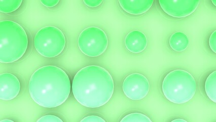 Random size many green balls that are arranged under white-brown lighting background. Conceptual 3D CG of blockchain, financial system and personal data analysis.