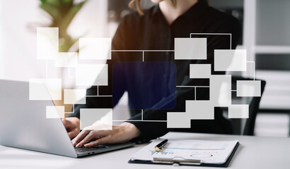 Business women use the keyboard for laptops for mobile payments Omni channel online shopping.